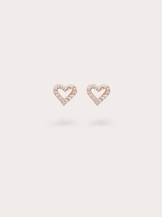 Open Heart Pave Moissanite Stud Earrings 18K Rose Gold (1) – Mondays Made Flower & Birthstone Jewelry Singapore