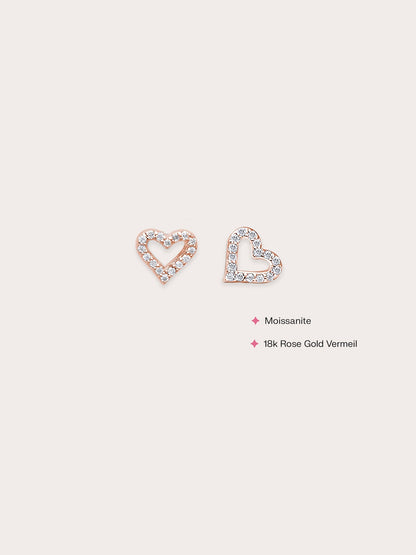 Open Heart Pave Moissanite Stud Earrings 18K Rose Gold (2) – Mondays Made Flower & Birthstone Jewelry Singapore