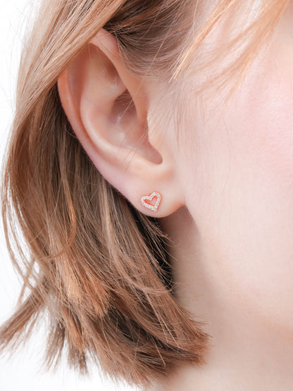 Open Heart Pave Moissanite Stud Earrings 18K Rose Gold (4) – Mondays Made Flower & Birthstone Jewelry Singapore