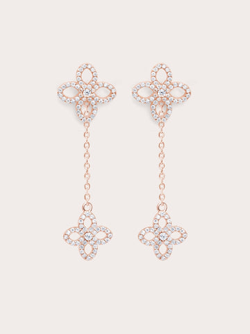 Pave Moissanite Clover Stud Earring W Clover 18K Rose Gold – Mondays Made Flower & Birthstone Jewelry Singapore