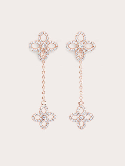 Pave Moissanite Clover Stud Earring W Clover 18K Rose Gold – Mondays Made Flower & Birthstone Jewelry Singapore