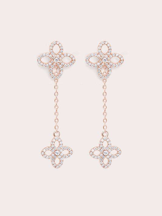 Pave Moissanite Clover Stud Earring W Clover 18K Rose Gold – Mondays Made Flower & Birthstone Jewelry Singapore