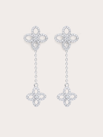 Pave Moissanite Clover Stud Earring W Clover S925 Silver Rhodium – Mondays Made Flower & Birthstone Jewelry Singapore