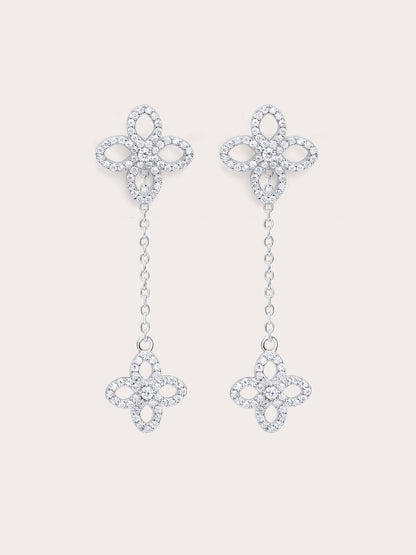Pave Moissanite Clover Stud Earring W Clover S925 Silver Rhodium – Mondays Made Flower & Birthstone Jewelry Singapore