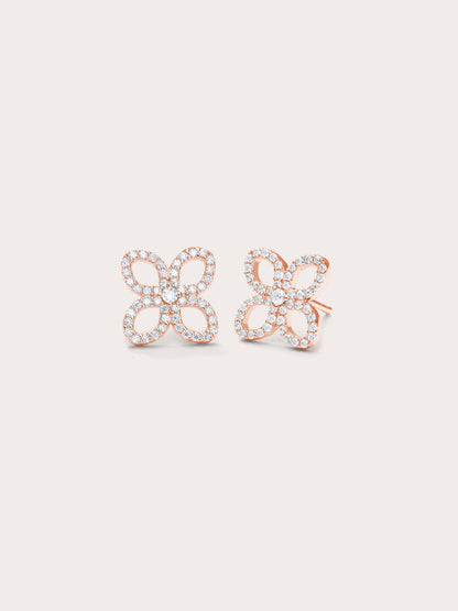 Pave Moissanite Clover Stud Earrings 18K Rose Gold (3) – Mondays Made Flower & Birthstone Jewelry Singapore