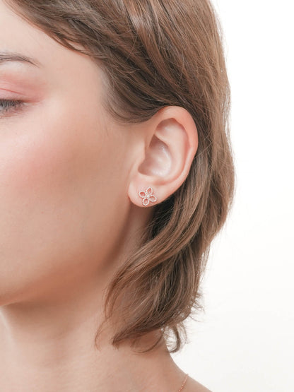Pave Moissanite Clover Stud Earrings 18K Rose Gold (4) – Mondays Made Flower & Birthstone Jewelry Singapore