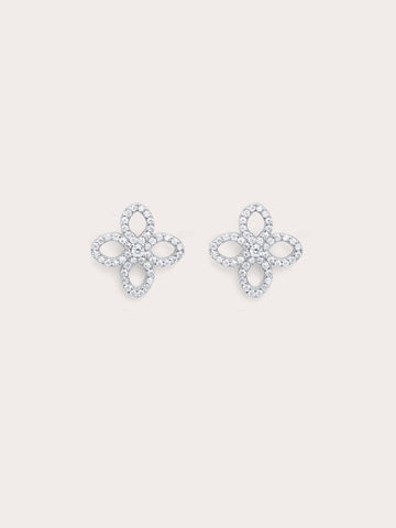 Pave Moissanite Clover Stud Earrings S925 Silver Rhodium (1) – Mondays Made Flower & Birthstone Jewelry Singapore