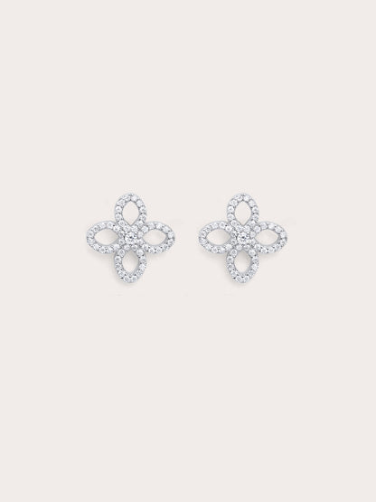 Pave Moissanite Clover Stud Earrings S925 Silver Rhodium (1) – Mondays Made Flower & Birthstone Jewelry Singapore