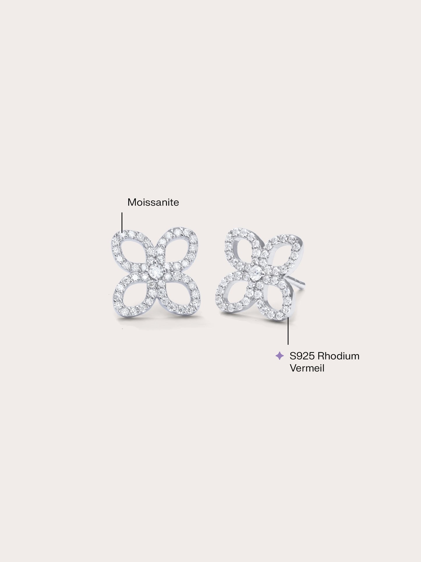 Pavé Moissanite Clover Stud Earrings