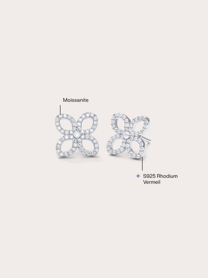 Pave Moissanite Clover Stud Earrings S925 Silver Rhodium (2) – Mondays Made Flower & Birthstone Jewelry Singapore