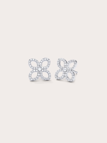 Pave Moissanite Clover Stud Earrings S925 Silver Rhodium (3) – Mondays Made Flower & Birthstone Jewelry Singapore