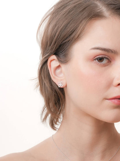 Pave Moissanite Clover Stud Earrings S925 Silver Rhodium (5) – Mondays Made Flower & Birthstone Jewelry Singapore