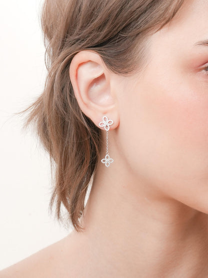 Pave Moissanite Clover Stud Earrings S925 Silver Rhodium Clover (2) – Mondays Made Flower & Birthstone Jewelry Singapore