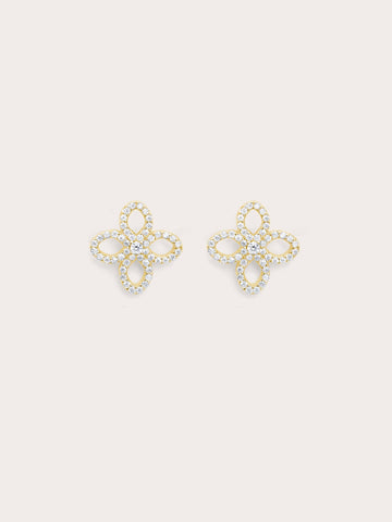 Pave Moissanite Clover Stud Earrings 18K Gold (1) – Mondays Made Flower & Birthstone Jewelry Singapore