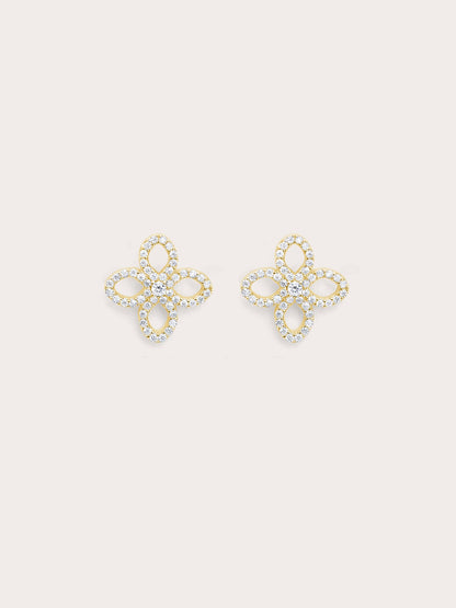 Pave Moissanite Clover Stud Earrings 18K Gold (1) – Mondays Made Flower & Birthstone Jewelry Singapore