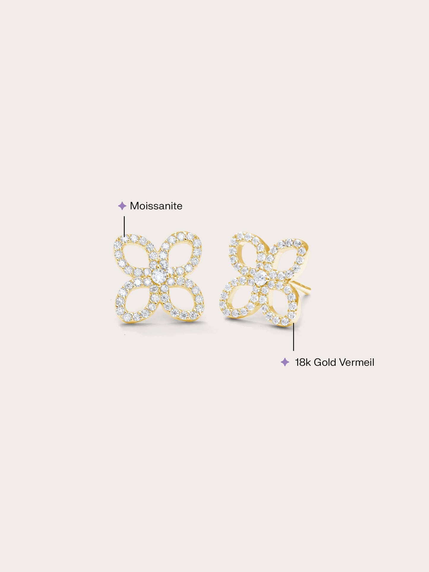 Pavé Moissanite Clover Stud Earrings