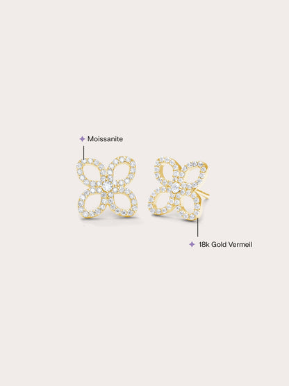 Pave Moissanite Clover Stud Earrings 18K Gold (2) – Mondays Made Flower & Birthstone Jewelry Singapore