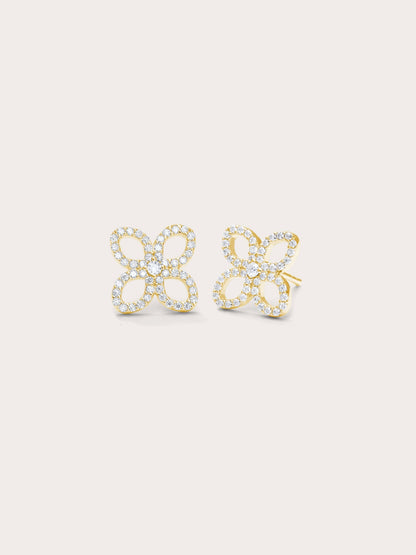 Pave Moissanite Clover Stud Earrings 18K Gold (3) – Mondays Made Flower & Birthstone Jewelry Singapore