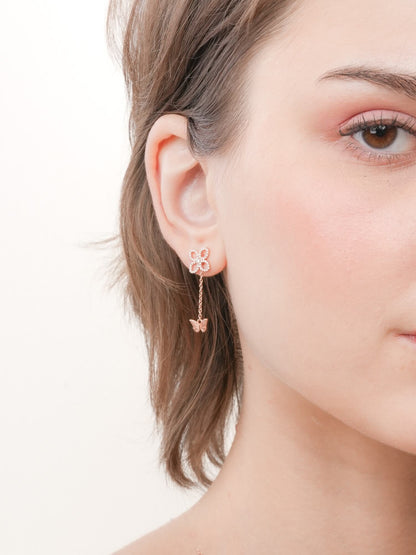Pave Moissanite Clover Stud Earrings 18K Rose Gold Butterfly – Mondays Made Flower & Birthstone Jewelry Singapore