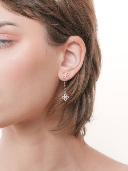 Pave Moissanite Clover Stud Earrings 18K Rose Gold Clover (1) – Mondays Made Flower & Birthstone Jewelry Singapore