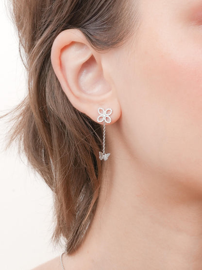 Pave Moissanite Clover Stud Earrings S925 Silver Rhodium Butterfly – Mondays Made Flower & Birthstone Jewelry Singapore