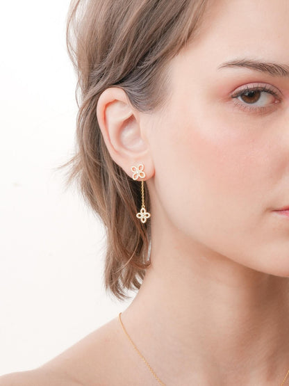 Pave Moissanite Clover Stud Earrings 18K Gold Clover (1) – Mondays Made Flower & Birthstone Jewelry Singapore