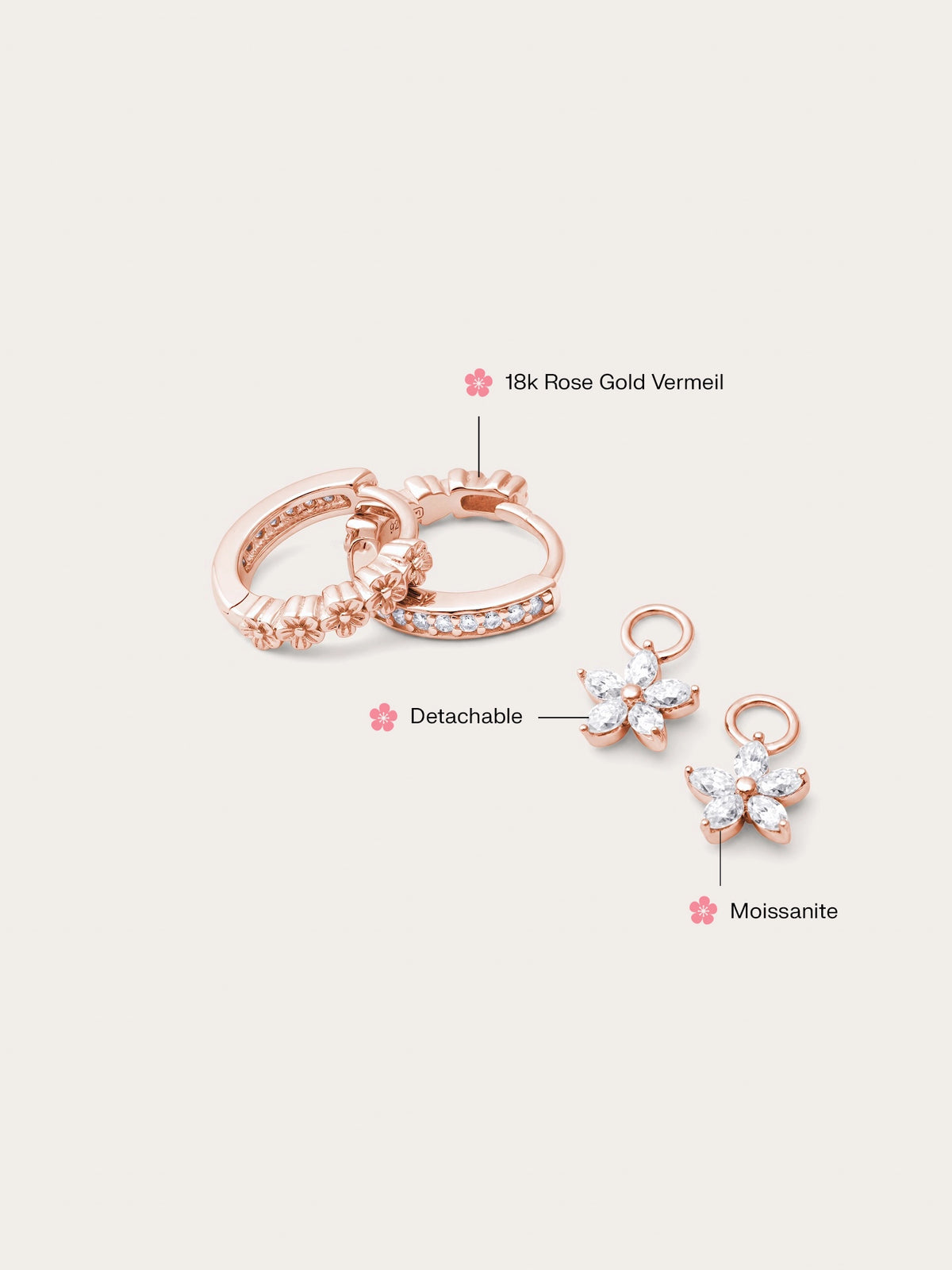 Peach Blossom Huggie Earrings - Reversible