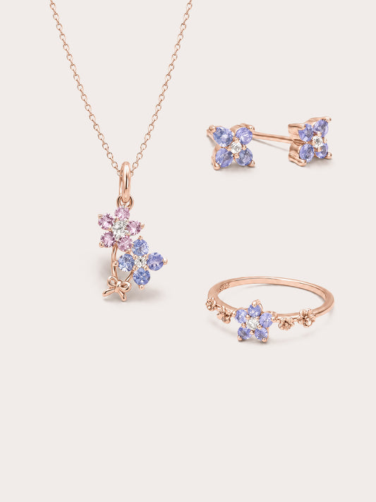 Periwinkle Blossom Set 18K Rose Gold – Mondays Made Flower & Birthstone Jewelry Singapore