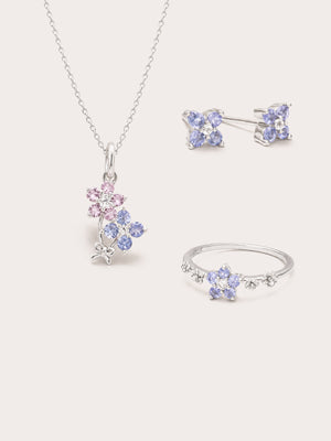 Periwinkle Blossom Set S925 Silver Rhodium – Mondays Made Flower & Birthstone Jewelry Singapore