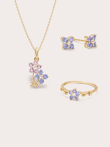Periwinkle Blossom Set 18K Gold – Mondays Made Flower & Birthstone Jewelry Singapore