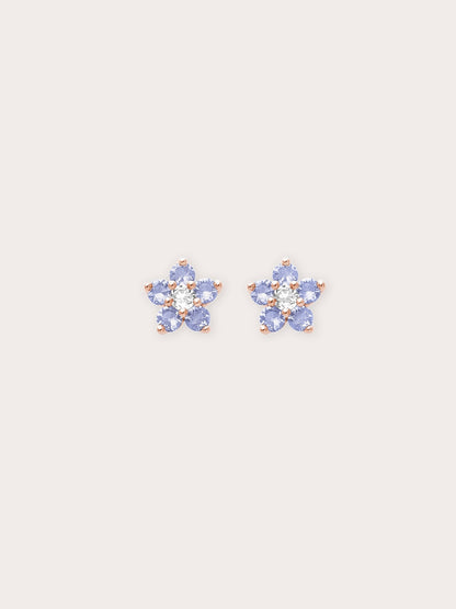 Periwinkle Flower Stud Earrings Tanzanite 18K Rose Gold (1) – Mondays Made Flower & Birthstone Jewelry Singapore