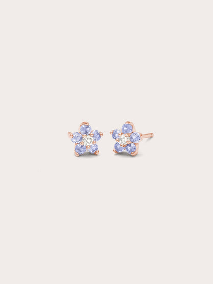 Periwinkle Flower Stud Earrings Tanzanite 18K Rose Gold (3) – Mondays Made Flower & Birthstone Jewelry Singapore