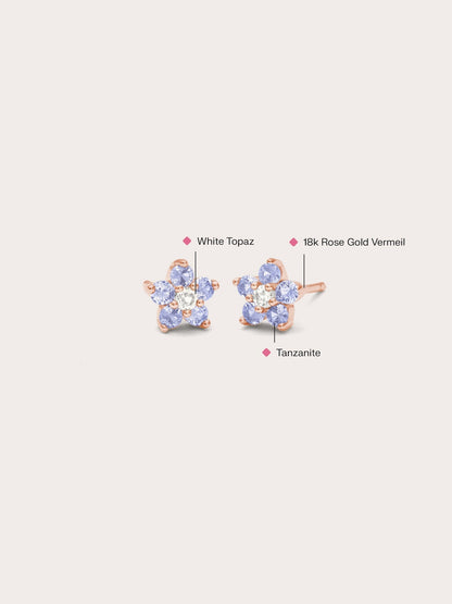 Periwinkle Flower Stud Earrings Tanzanite 18K Rose Gold (2) – Mondays Made Flower & Birthstone Jewelry Singapore