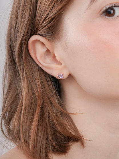 Periwinkle Flower Stud Earrings Tanzanite 18K Rose Gold (4) – Mondays Made Flower & Birthstone Jewelry Singapore