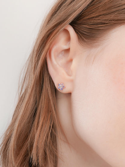 Periwinkle Flower Stud Earrings Tanzanite 18K Rose Gold (5) – Mondays Made Flower & Birthstone Jewelry Singapore