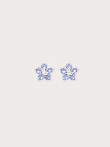 Periwinkle Flower Stud Earrings Tanzanite S925 Silver Rhodium (1) – Mondays Made Flower & Birthstone Jewelry Singapore