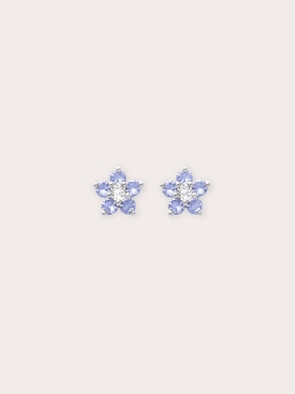 Periwinkle Flower Stud Earrings Tanzanite S925 Silver Rhodium (1) – Mondays Made Flower & Birthstone Jewelry Singapore