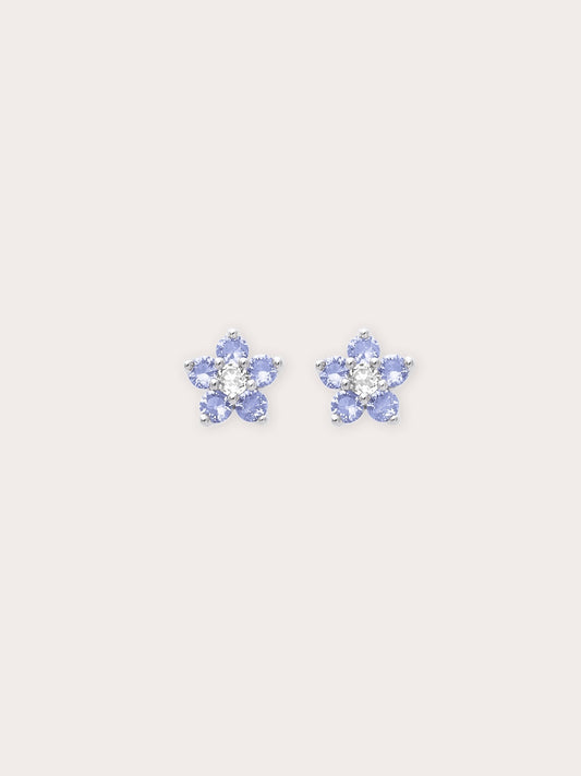 Periwinkle Flower Stud Earrings Tanzanite S925 Silver Rhodium (1) – Mondays Made Flower & Birthstone Jewelry Singapore