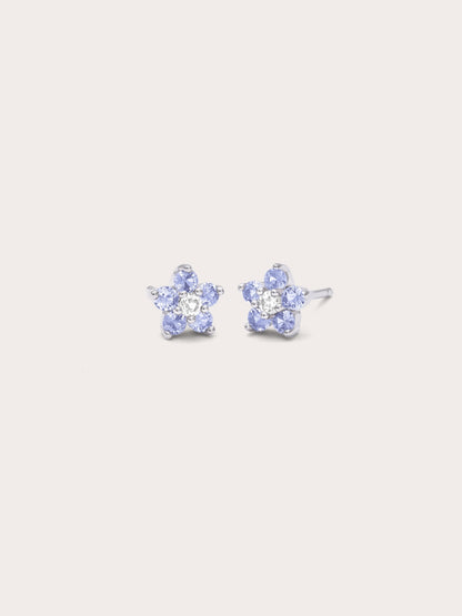 Periwinkle Flower Stud Earrings Tanzanite S925 Silver Rhodium (3) – Mondays Made Flower & Birthstone Jewelry Singapore