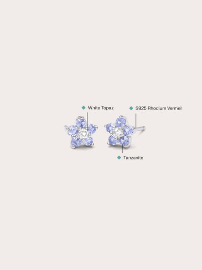Periwinkle Flower Stud Earrings Tanzanite S925 Silver Rhodium (2) – Mondays Made Flower & Birthstone Jewelry Singapore