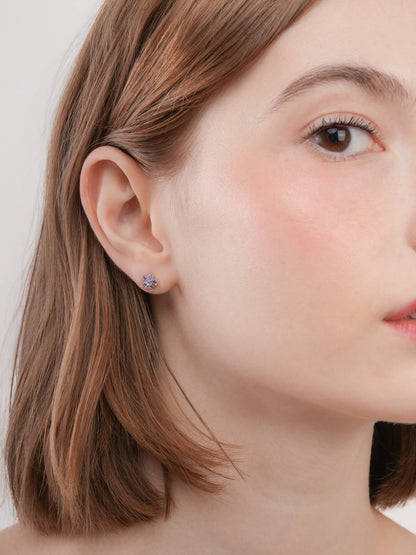 Periwinkle Flower Stud Earrings Tanzanite S925 Silver Rhodium (4) – Mondays Made Flower & Birthstone Jewelry Singapore