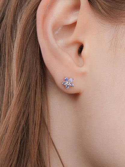 Periwinkle Flower Stud Earrings Tanzanite S925 Silver Rhodium (5) – Mondays Made Flower & Birthstone Jewelry Singapore