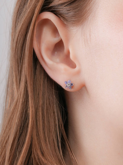 Periwinkle Flower Stud Earrings Tanzanite S925 Silver Rhodium (6) – Mondays Made Flower & Birthstone Jewelry Singapore
