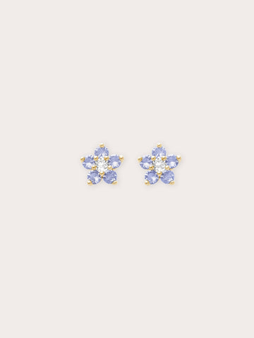 Periwinkle Flower Stud Earrings Tanzanite 18K Gold (1) – Mondays Made Flower & Birthstone Jewelry Singapore