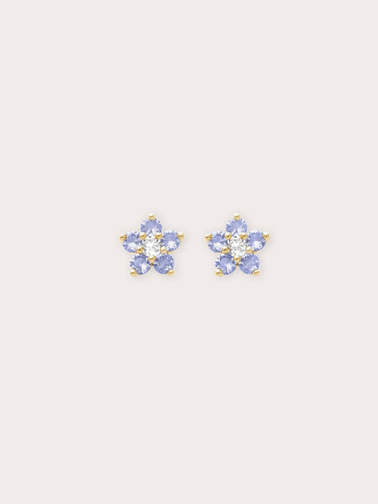Periwinkle Flower Stud Earrings Tanzanite 18K Gold (1) – Mondays Made Flower & Birthstone Jewelry Singapore