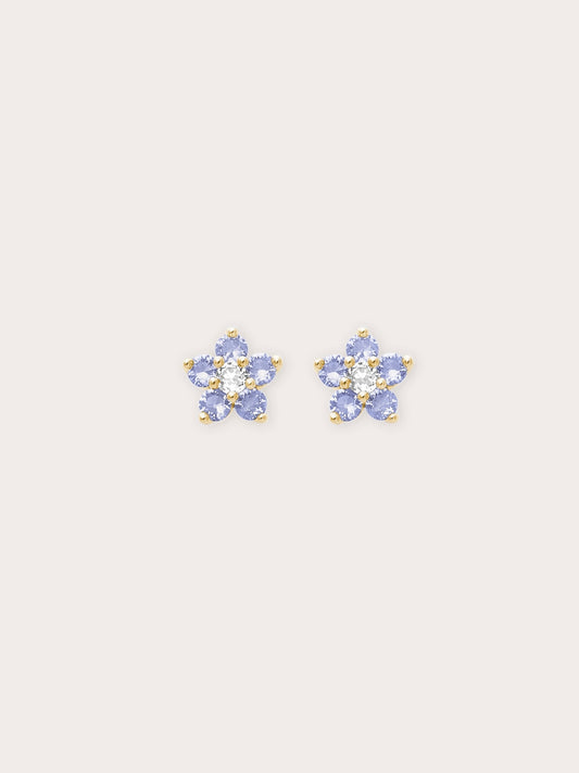 Periwinkle Flower Stud Earrings Tanzanite 18K Gold (1) – Mondays Made Flower & Birthstone Jewelry Singapore