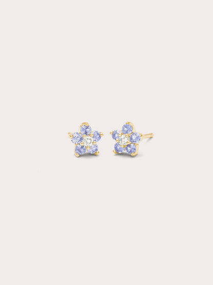 Periwinkle Flower Stud Earrings Tanzanite 18K Gold (3) – Mondays Made Flower & Birthstone Jewelry Singapore