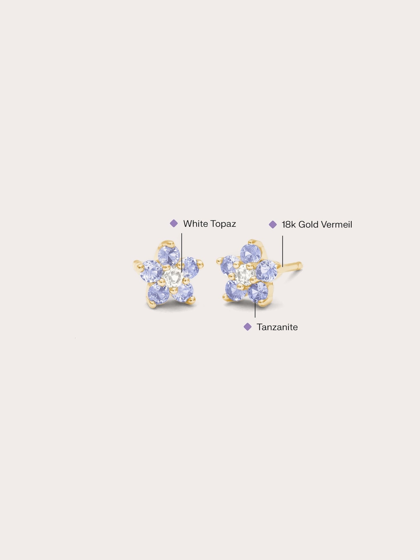 Periwinkle Flower Stud Earrings - Tanzanite