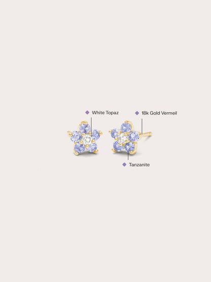 Periwinkle Flower Stud Earrings Tanzanite 18K Gold (2) – Mondays Made Flower & Birthstone Jewelry Singapore
