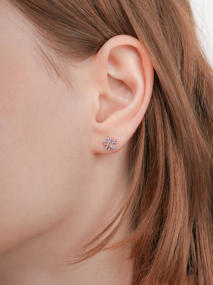 Periwinkle Flower Stud Earrings Tanzanite 18K Gold (4) – Mondays Made Flower & Birthstone Jewelry Singapore